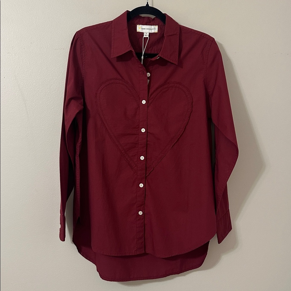 Kerri Rosenthal NWT Mia Button Down Shirt Max Heart Burgundy Sz Small Preppy - Picture 5 of 12